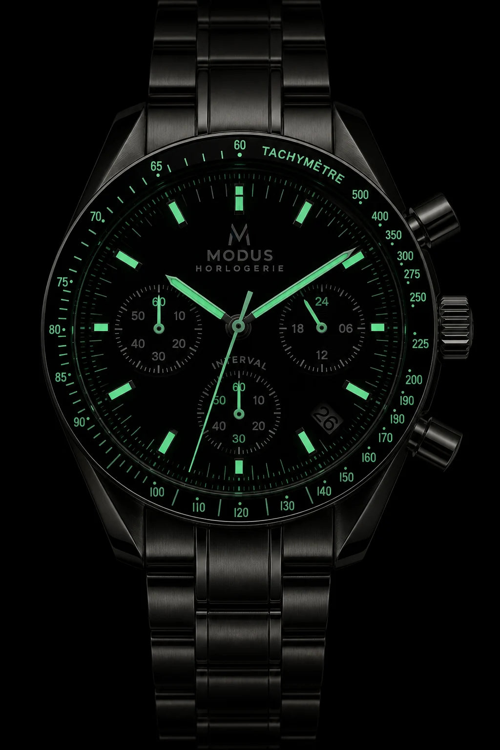 COSMOS · Chronographe · Anthracite — index, lunette et compteurs luminescents de nuit