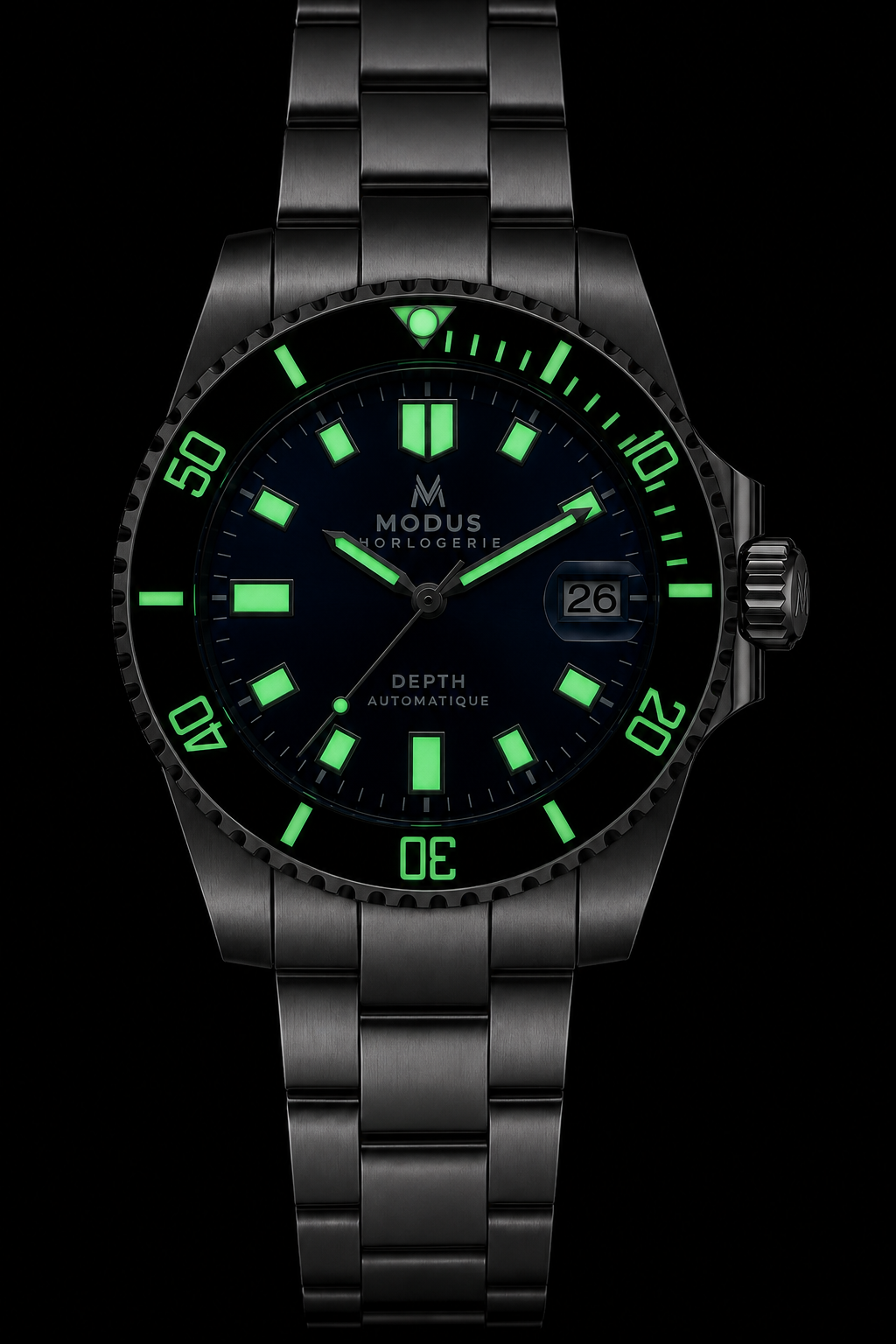 DEPTH-04 Abysse Marine, montre automatique de plongée, cadran bleu, lunette noire — Modus Horlogerie