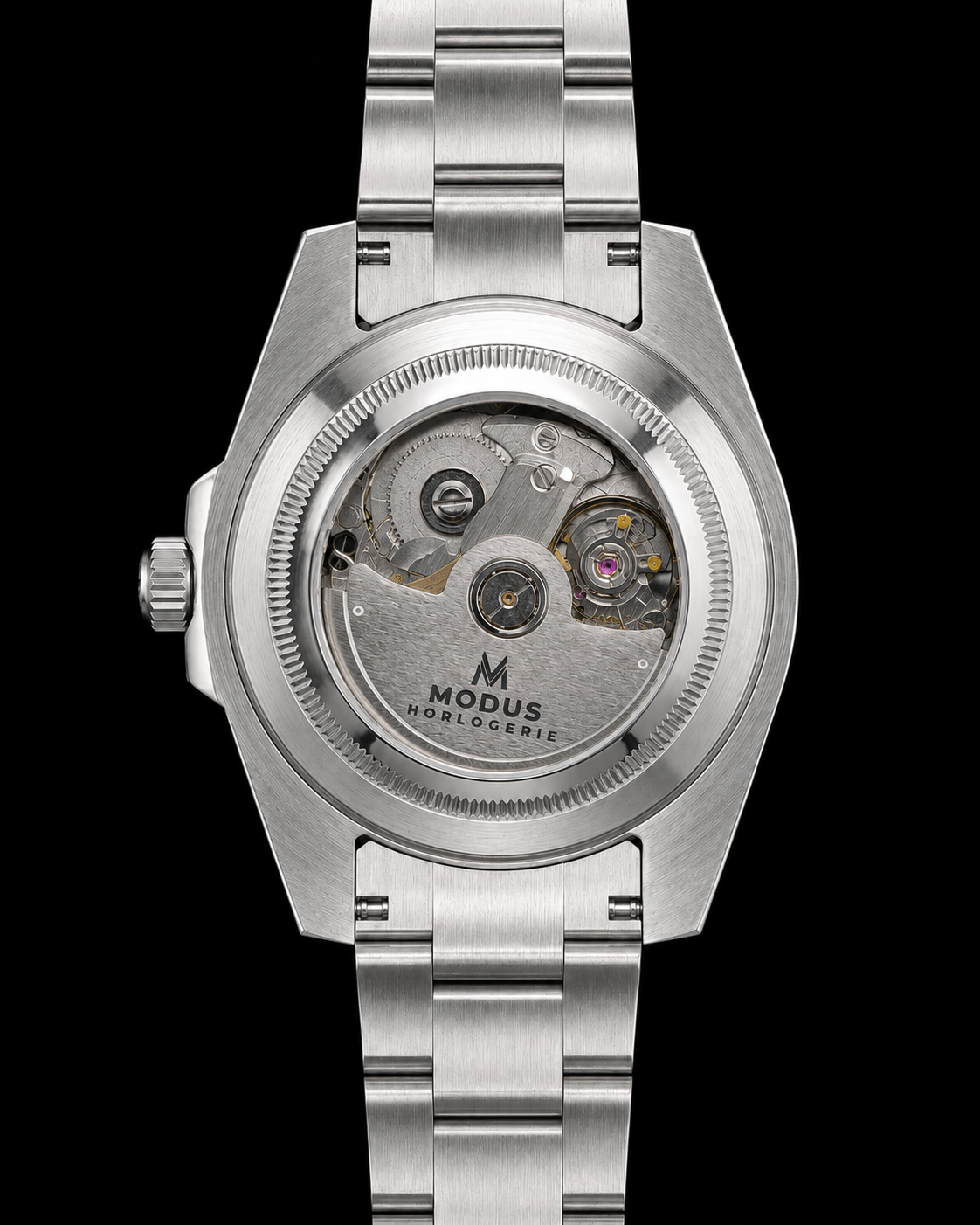 Meridian Minuit, montre automatique GMT acier, cadran bleu et lunette bleu-noir — Modus Horlogerie